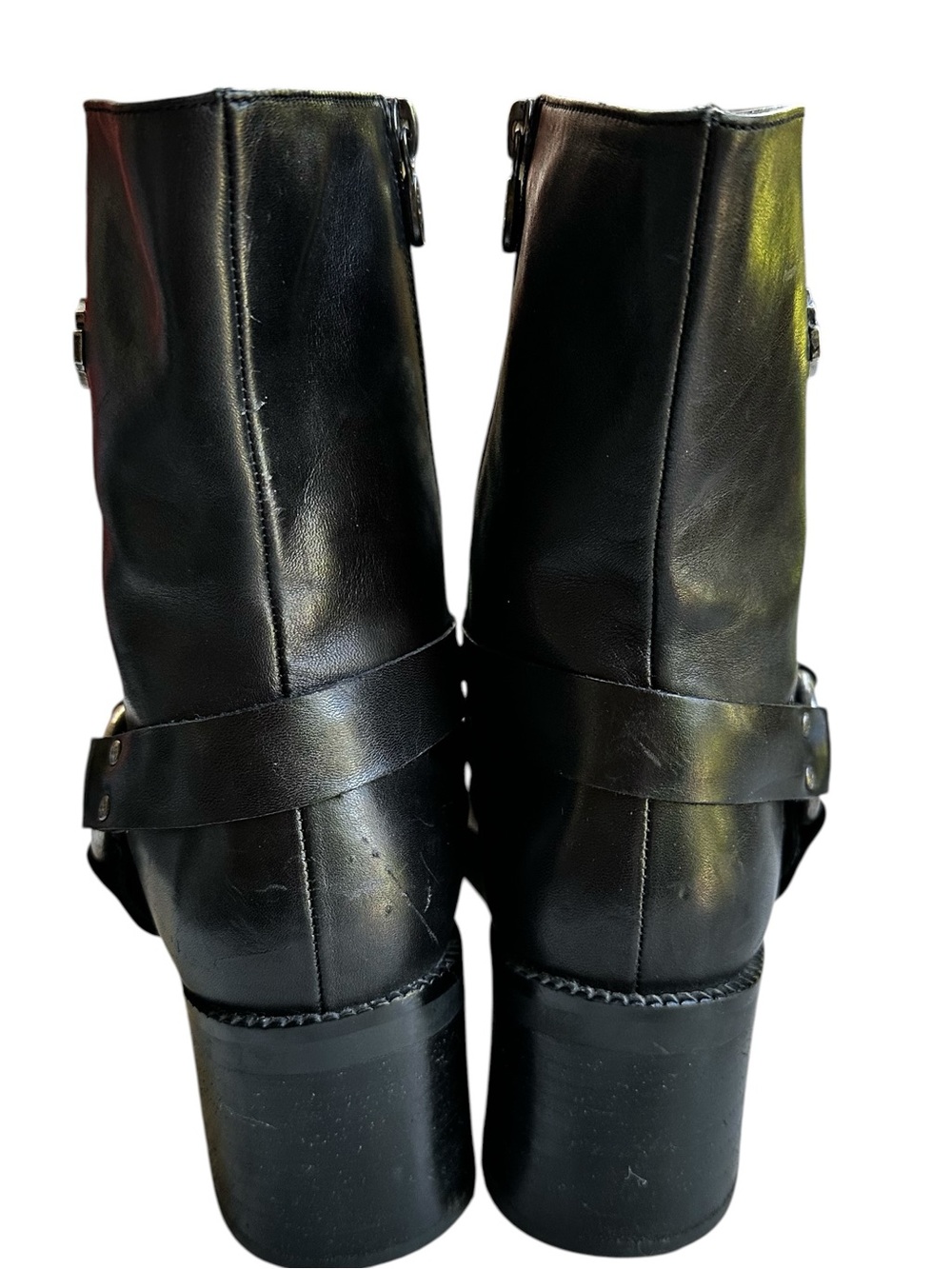 Harley-Davidson Black Leather Y2K Gypsy Block Heeled Motorcycle Grunge Boots - Picture 10 of 13